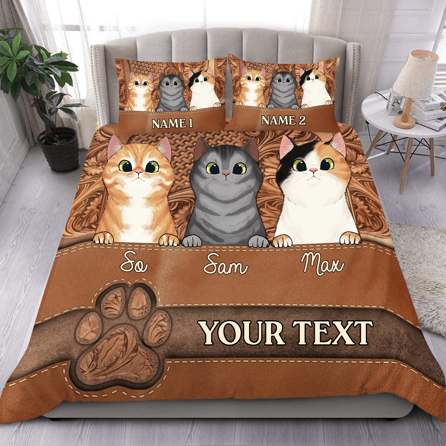 Cat Brown Vintage Personalized Bedding Set, Personalized Gift for Cat Lovers, Cat Mom, Cat Dad - BD037PS08 - BMGifts (formerly Best Memorial Gifts)