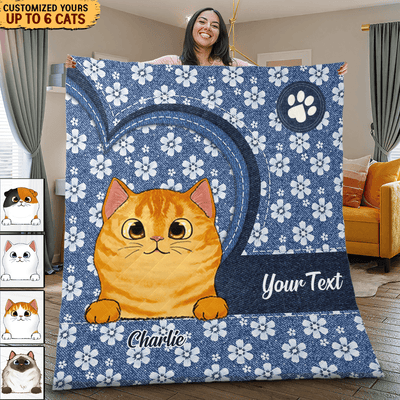 Cat Daisy Denim Personalized Blanket & Quilt, Personalized Mother’s Day Gift for Cat Lovers, Cat Dad, Cat Mom - QB016PS05 - BMGifts