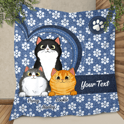 Cat Daisy Denim Personalized Blanket & Quilt, Personalized Mother’s Day Gift for Cat Lovers, Cat Dad, Cat Mom - QB016PS05 - BMGifts