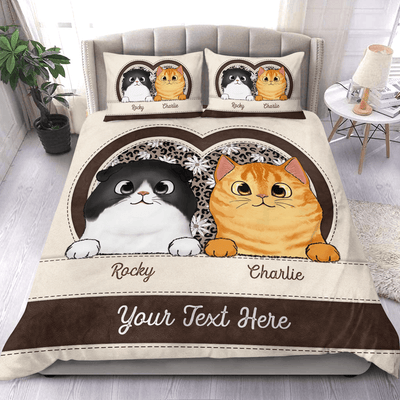 Cat Daisy Leopard Pattern Personalized Bedding Set, Personalized Mother's Day Gift for Cat Lovers, Cat Dad, Cat Mom - BD164PS05 - BMGifts