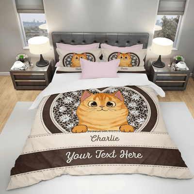 Cat Daisy Leopard Pattern Personalized Bedding Set, Personalized Mother's Day Gift for Cat Lovers, Cat Dad, Cat Mom - BD164PS05 - BMGifts