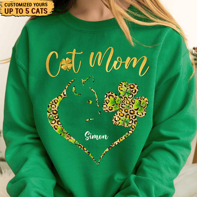 Cat Mom Cat Personalized Shirt, St Patrick's Day Gift for Cat Lovers, Cat Mom, Cat Dad - TS583PS02 - BMGifts