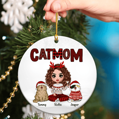Cat Mom Personalized Round Ornament, Personalized Gift for Cat Lovers, Cat Mom, Cat Dad - RO012PS02 - BMGifts