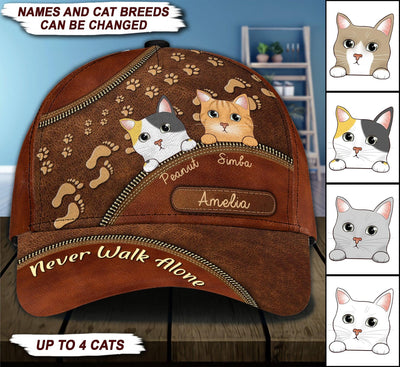 Cat Never Walk Alone Personalized Classic Cap, Personalized Gift for Cat Lovers, Cat Mom, Cat Dad - CP020PS08 - BMGifts