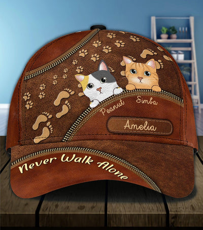 Cat Never Walk Alone Personalized Classic Cap, Personalized Gift for Cat Lovers, Cat Mom, Cat Dad - CP020PS08 - BMGifts