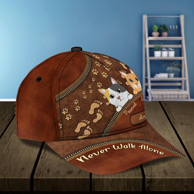 Cat Never Walk Alone Personalized Classic Cap, Personalized Gift for Cat Lovers, Cat Mom, Cat Dad - CP020PS08 - BMGifts