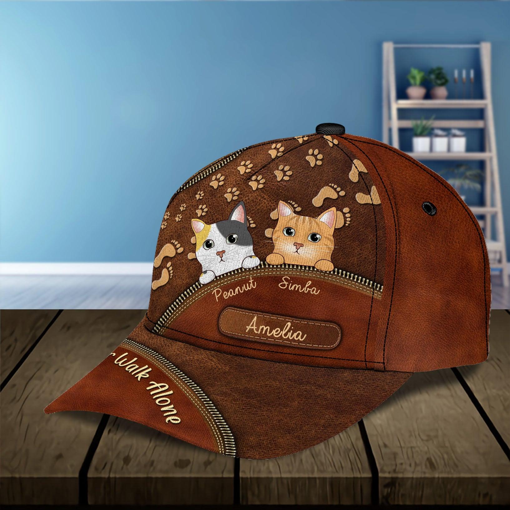 Cat Never Walk Alone Personalized Classic Cap, Personalized Gift for Cat Lovers, Cat Mom, Cat Dad - CP020PS08 - BMGifts