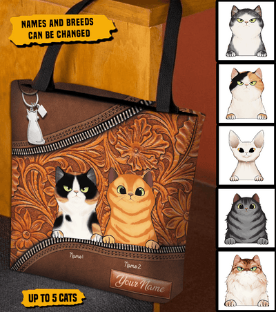 Cat Personalized All Over Tote Bag, Personalized Gift for Cat Lovers, Cat Mom, Cat Dad - TO009PS03 - BMGifts