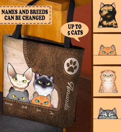 Cat Personalized All Over Tote Bag, Personalized Gift for Cat Lovers, Cat Mom, Cat Dad - TO022PS05 - BMGifts