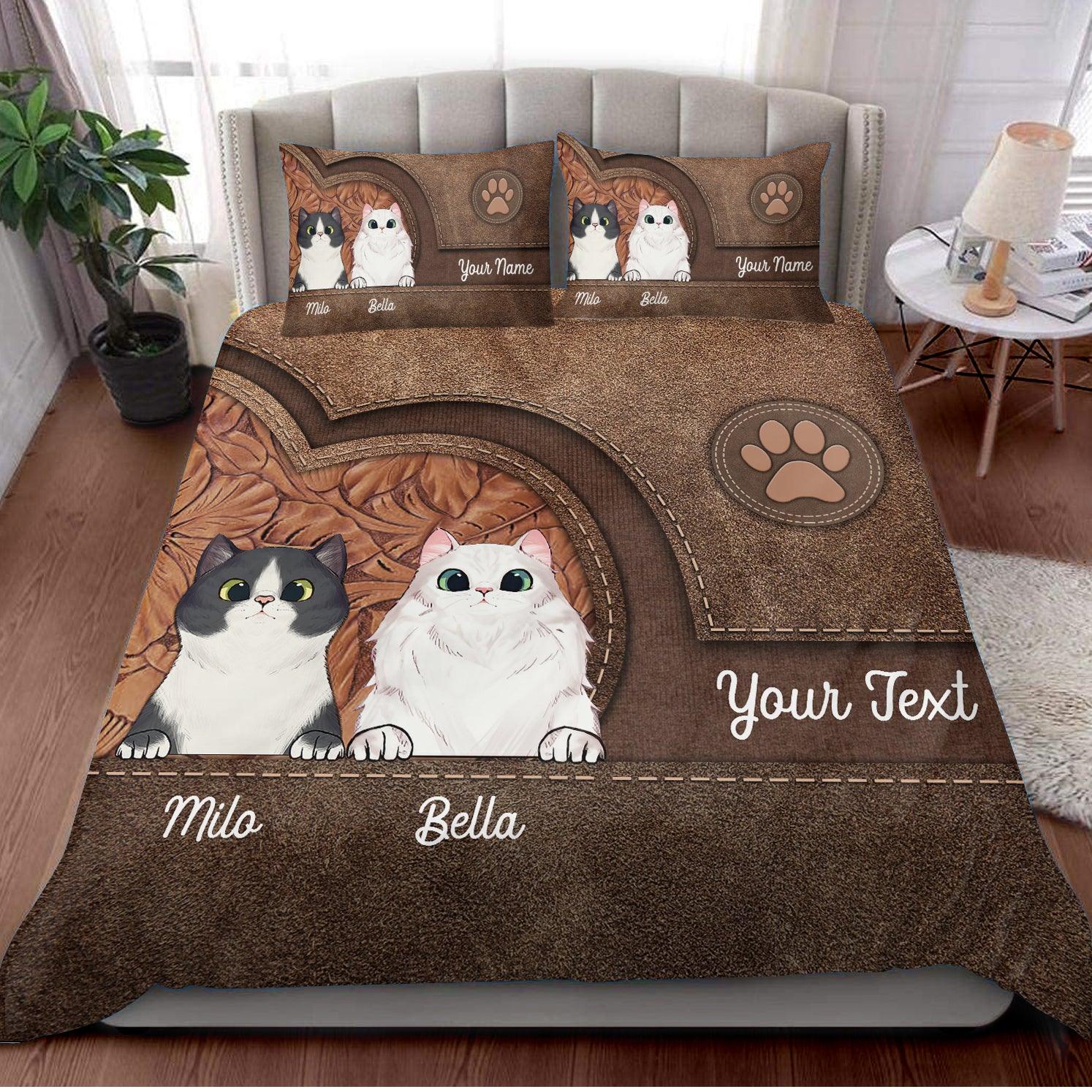 Cat Personalized Bedding Set, Personalized Gift for Cat Lovers, Cat Dad, Cat Mom - BD145PS05 - BMGifts