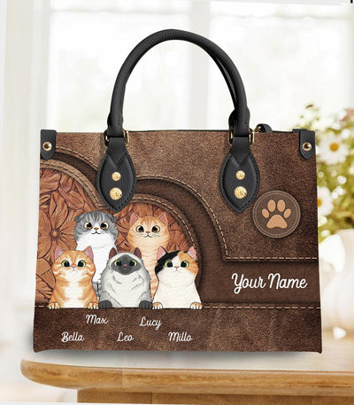 Cat Personalized Leather Handbag, Personalized Gift for Cat Lovers, Cat Mom, Cat Dad - LD031PS04 - BMGifts