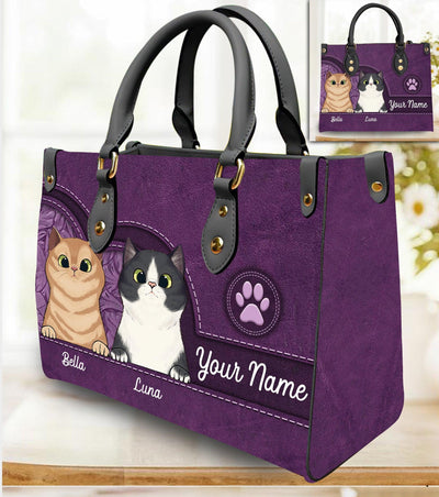 Cat Personalized Leather Handbag, Personalized Gift for Cat Lovers, Cat Mom, Cat Dad - LD031PS04 - BMGifts