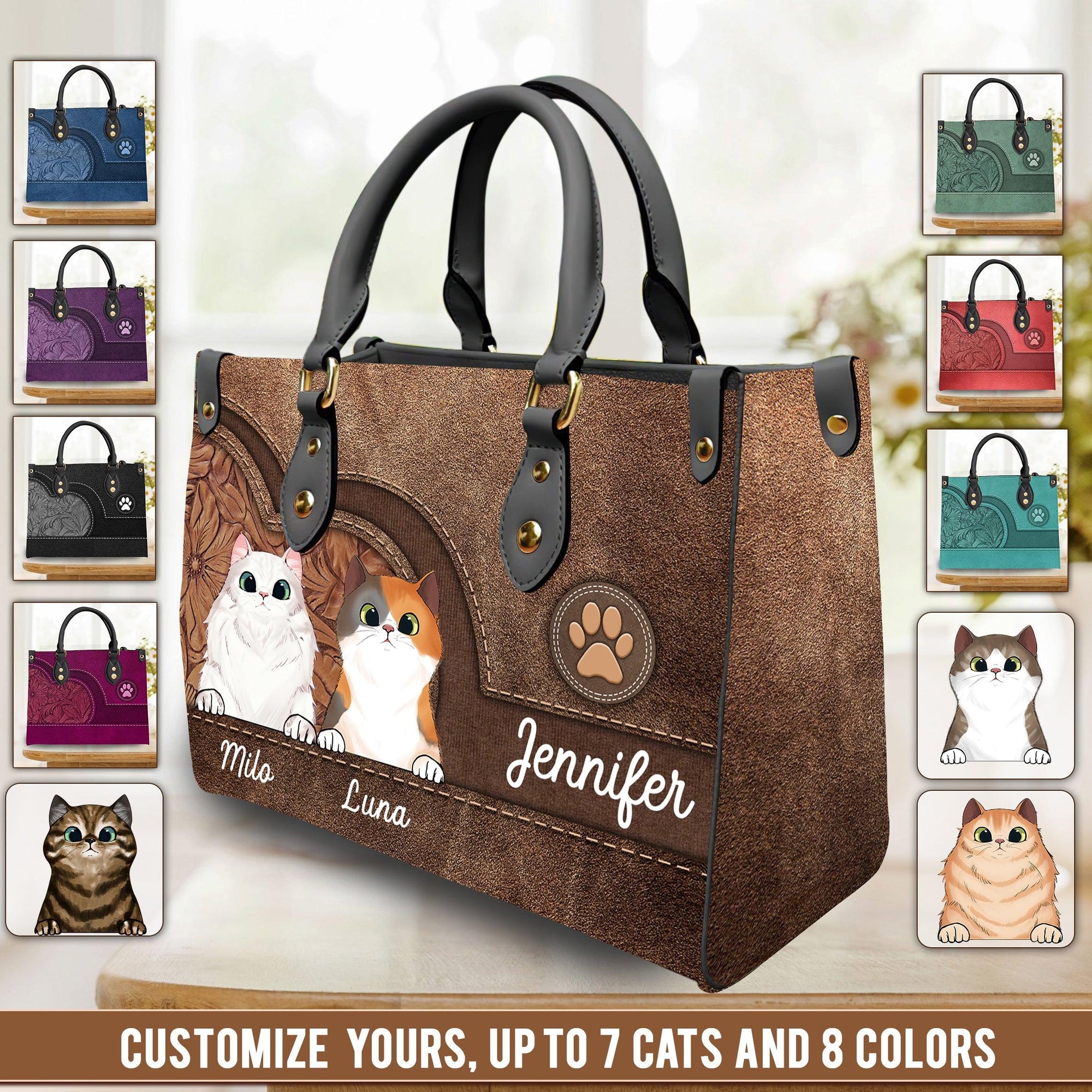 Personalized Cat Leather Bag, Gift For Cat Lovers - GoDuckee