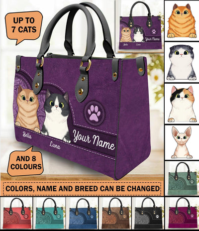 Cat Personalized Leather Handbag, Personalized Gift for Cat Lovers, Cat Mom, Cat Dad - LD031PS04 - BMGifts