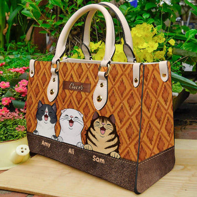 Cat Personalized Leather Handbag, Personalized Gift for Cat Lovers, Cat Mom, Cat Dad - LD041PS11 - BMGifts