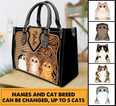 Cat Personalized Leather Handbag, Personalized Gift for Cat Lovers, Cat Mom, Cat Dad - LD044PS04 - BMGifts