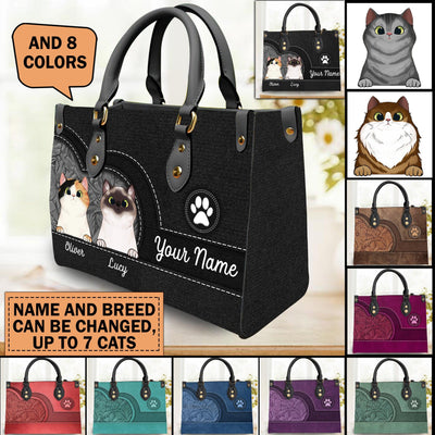 Cat Personalized Leather Handbag, Personalized Gift for Cat Lovers, Cat Mom, Cat Dad - LD051PS04 - BMGifts