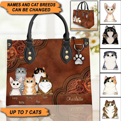 Cat Personalized Leather Handbag, Personalized Gift for Cat Lovers, Cat Mom, Cat Dad - LD069PS05 - BMGifts