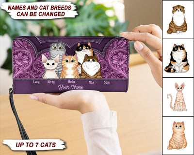 Cat Purple Flowers Personalized Clutch Purse, Personalized Gift for Cat Lovers, Cat Mom, Cat Dad - PU020PS07 - BMGifts