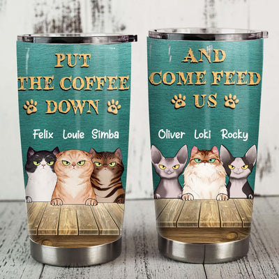 Cat Put The Coffee Down Personalized Tumbler, Personalized Gift for Cat Lovers, Cat Mom, Cat Dad - TB017PS07 - BMGifts