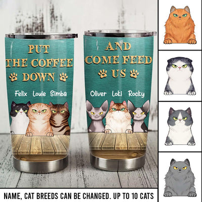 Cat Put The Coffee Down Personalized Tumbler, Personalized Gift for Cat Lovers, Cat Mom, Cat Dad - TB017PS07 - BMGifts