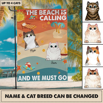 Cat The Beach Is Calling Personalized Flag, Personalized Gift for Cat Lovers, Cat Mom, Cat Dad - GA004PS07 - BMGifts