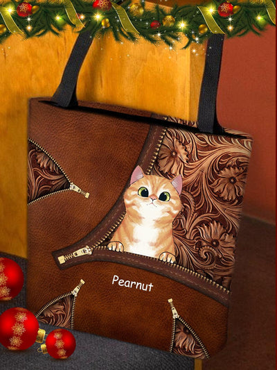 Cat Zipper Personalized All Over Tote Bag, Personalized Gift for Cat Lovers, Cat Mom, Cat Dad - TO001PS08 - BMGifts