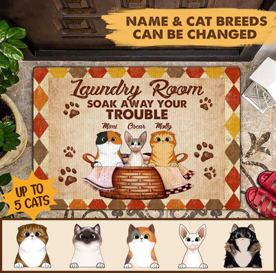 Cats And Laundry Room Personalized Doormat, Personalized Gift for Cat Lovers, Cat Mom, Cat Dad - DM011PS - BMGifts