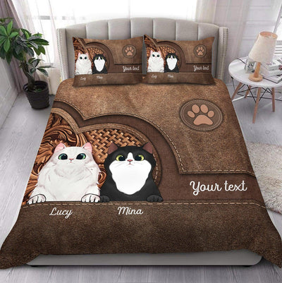 Cats In Colorful Heart Shape Background Cat Personalized Bedding Set, Personalized Gift for Cat Lovers, Cat Dad, Cat Mom - BD102PS01 - BMGifts