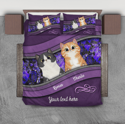 Cats In Flower Background Cat Personalized Bedding Set, Personalized Gift for Cat Lovers, Cat Dad, Cat Mom - BD073PS01 - BMGifts