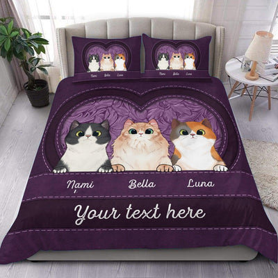 Cats In Heart Cat Personalized Bedding Set, Personalized Gift For Cat Lovers, Cat Dad, Cat Mom - BD003PS12 - BMGifts