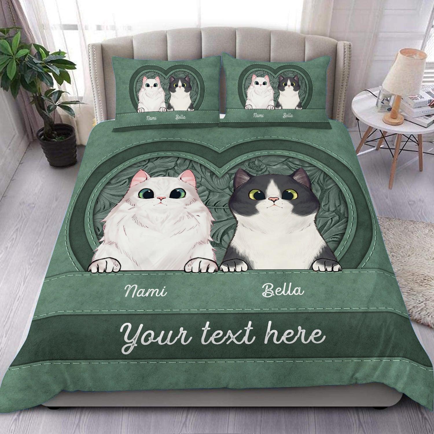 Cats In Heart Cat Personalized Bedding Set, Personalized Gift For Cat Lovers, Cat Dad, Cat Mom - BD003PS12 - BMGifts