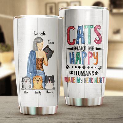 Cats Make Me Happy Personalized Tumbler, Personalized Gift for Cat Lovers, Cat Mom, Cat Dad - TB092PS05 - BMGifts