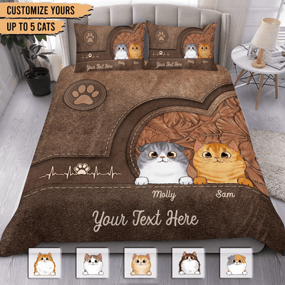 Cats With Heart Beat Cat Personalized Bedding Set, Personalized Gifts for Cat Lovers, Cat Dad, Cat Mom - BD112PS01 - BMGifts