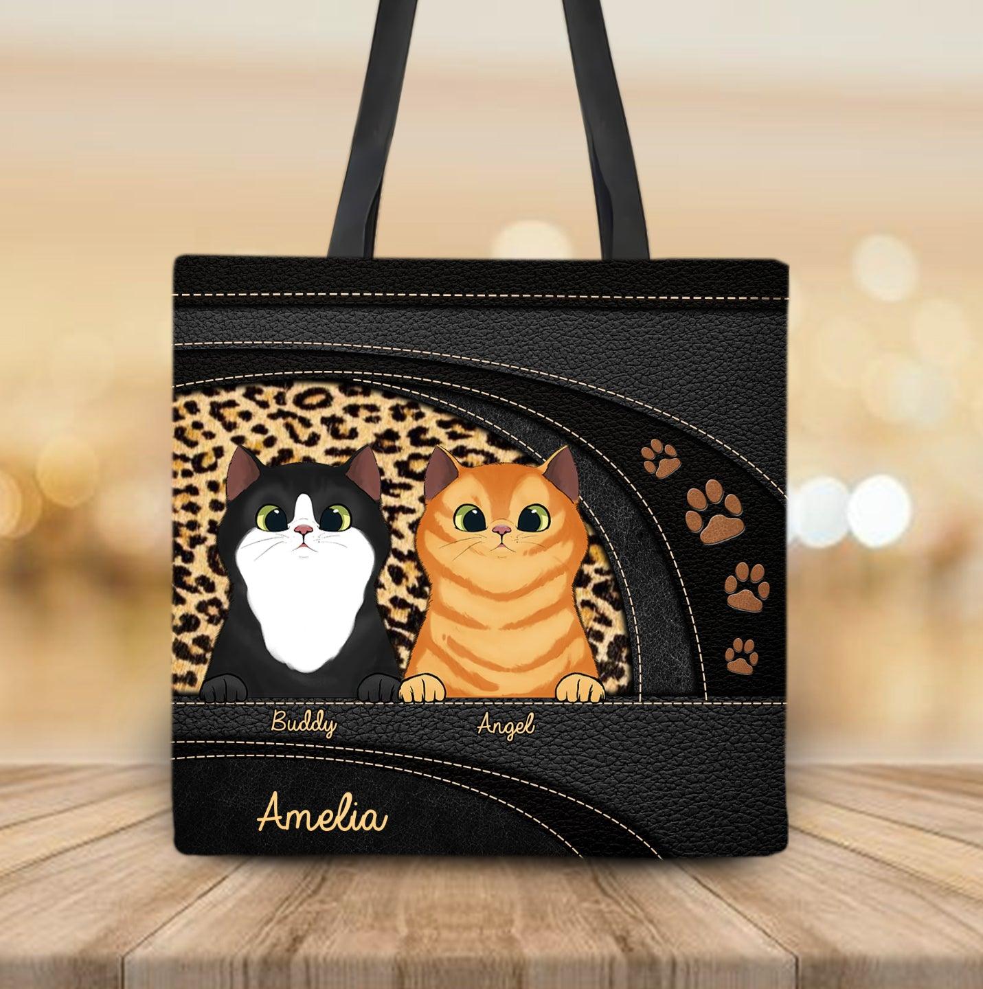 Cats With Leopard Pattern Cat Personalized All Over Tote Bag, Personalized Gift for Cat Lovers, Cat Dad, Cat Mom - TO096PS01 - BMGifts