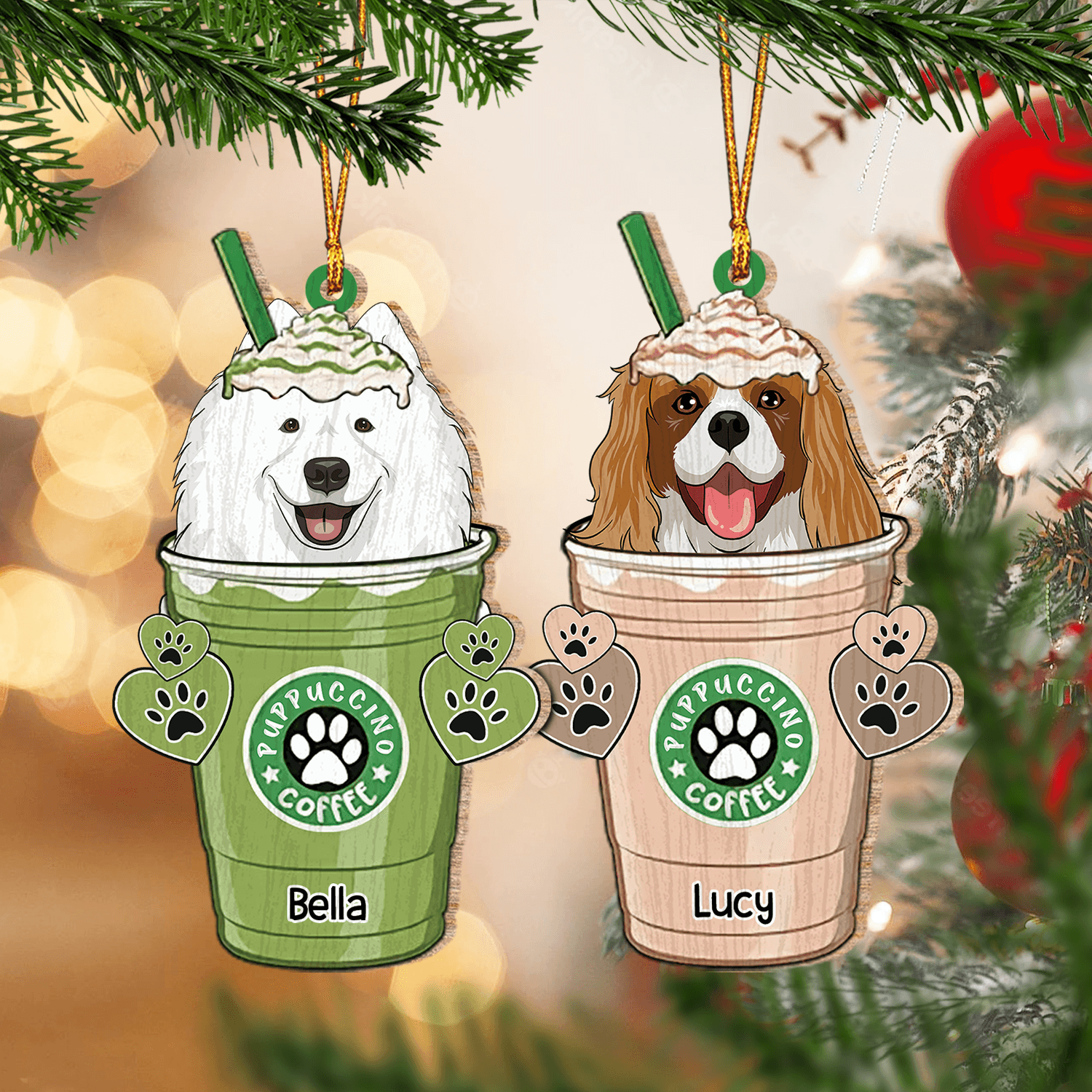 Coffee Cup Dog Personalized Custom Shaped Ornament, Personalized Gift for Dog Lovers, Dog Dad, Dog Mom, Personalized Gift for Coffee Lovers - WO005PS02 - BMGifts