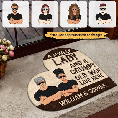 Couple A Lovely Lady And A Grumpy Old Man Live Here Personalized Custom Shaped Doormat, Personalized Gift for Couples, Husband, Wife, Parents, Lovers - CD015PS05 - BMGifts