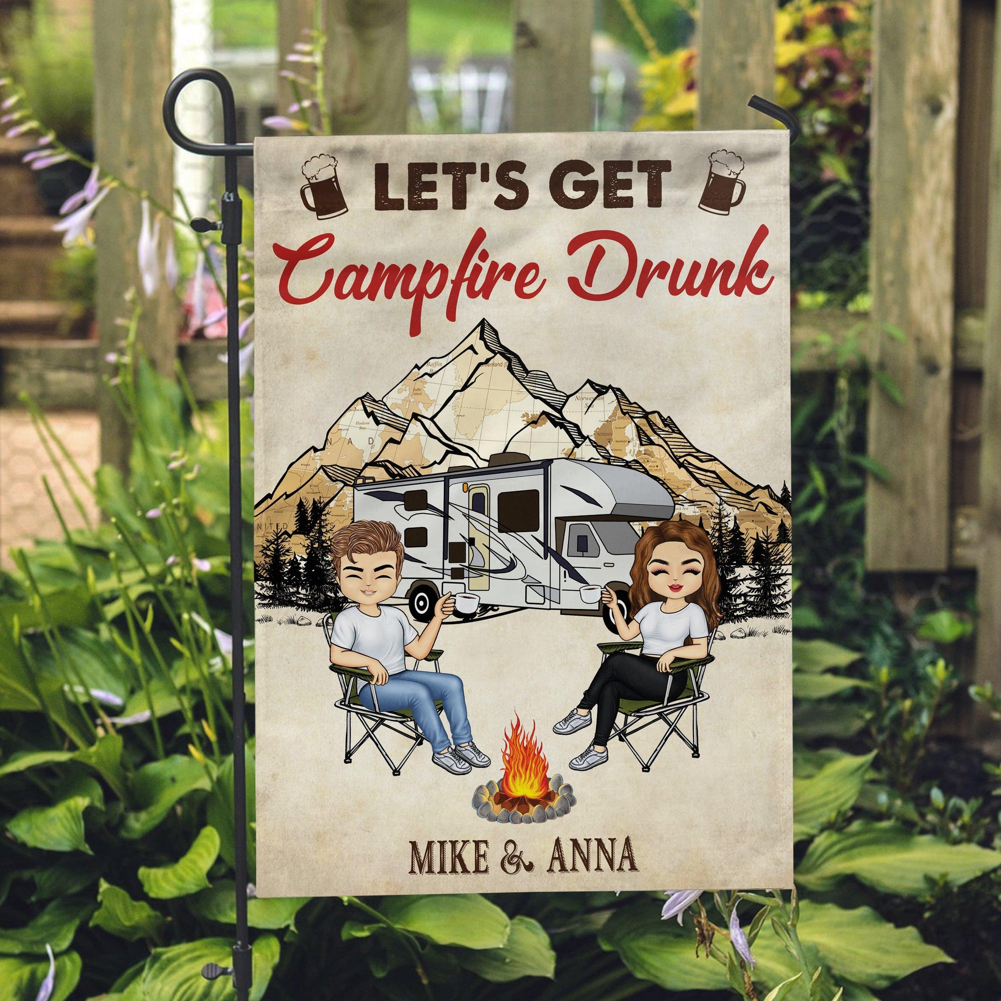 Couple Camping Personalized Flag, Personalized Gift for Camping Lovers - GA003PS02 - BMGifts