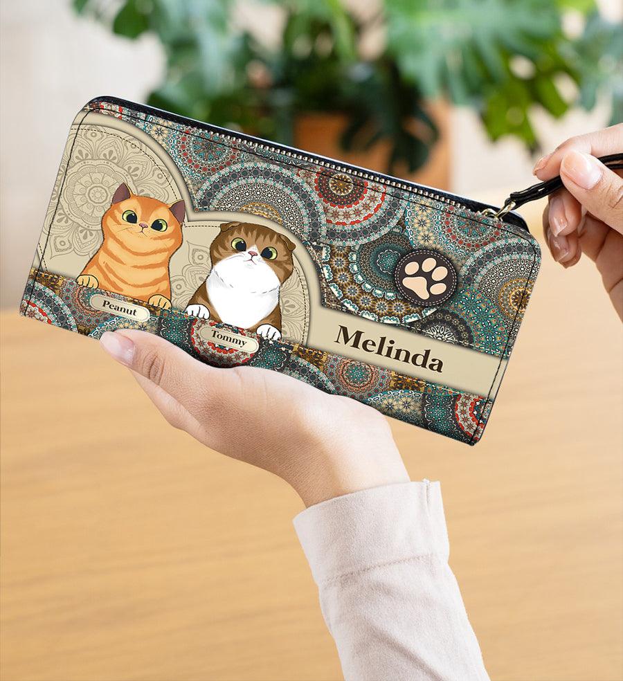 cute cats with boho pattern cat personalized clutch purse personalized gift for cat lovers cat dad cat mom pu075ps01 bmgifts 4 22926707556455