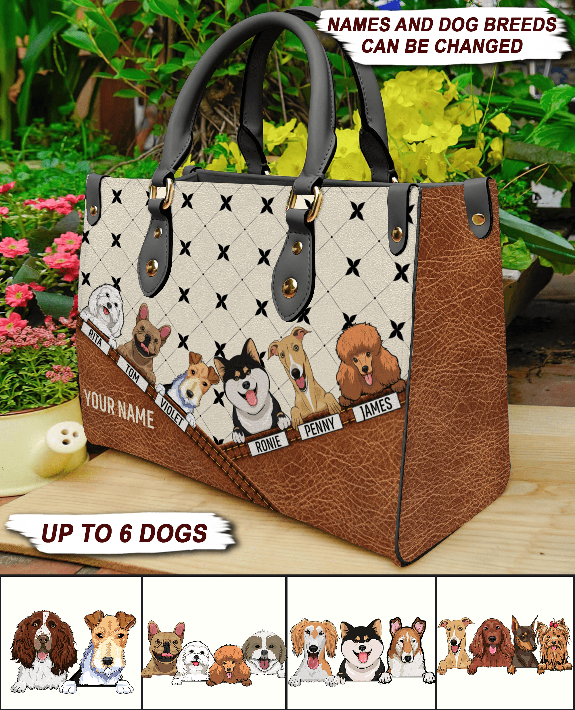 Cute Dogs Personalized Leather Handbag, Personalized Gift for Dog Lovers, Dog Dad, Dog Mom - LD015PS01 - BMGifts