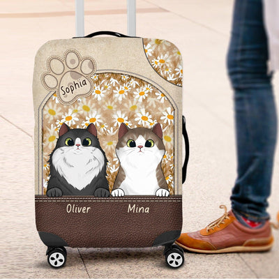 Daisy And Leopard Pattern Cat Personalized Luggage Cover, Personalized Gift for Cat Lovers, Cat Mom, Cat Dad - LC012PS02 - BMGifts (formerly Best Memorial Gifts)