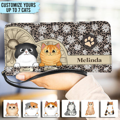 Daisy Leopard Pattern Cat Personalized Clutch Purse, Mother’s Day Gift for Cat Lovers, Cat Mom, Cat Dad - PU080PS02 - BMGifts