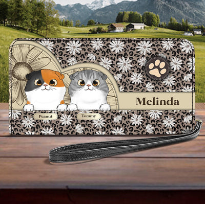 Daisy Leopard Pattern Cat Personalized Clutch Purse, Mother’s Day Gift for Cat Lovers, Cat Mom, Cat Dad - PU080PS02 - BMGifts