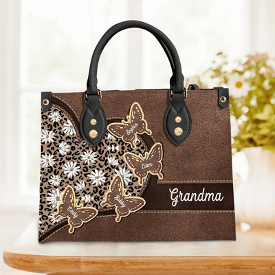 Daisy Leopard Pattern Grandma Personalized Leather Handbag, Mother’s Day Gift for Nana, Grandma, Grandmother, Grandparents - LD109PS02 - BMGifts