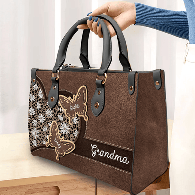 Daisy Leopard Pattern Grandma Personalized Leather Handbag, Mother’s Day Gift for Nana, Grandma, Grandmother, Grandparents - LD109PS02 - BMGifts