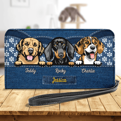 Denim Pattern Dog Personalized Clutch Purse, Personalized Gift for Dog Lovers, Dog Dad, Dog Mom - PU072PS02 - BMGifts