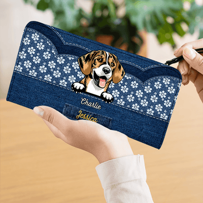 Denim Pattern Dog Personalized Clutch Purse, Personalized Gift for Dog Lovers, Dog Dad, Dog Mom - PU072PS02 - BMGifts