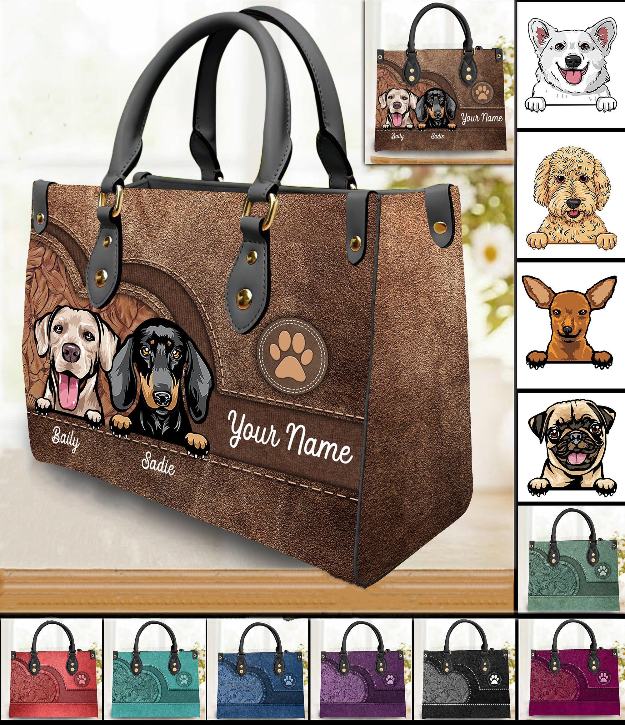 dog colorful personalized leather handbag personalized gift for dog lovers dog dad dog mom ld016ps08 bmgifts 2