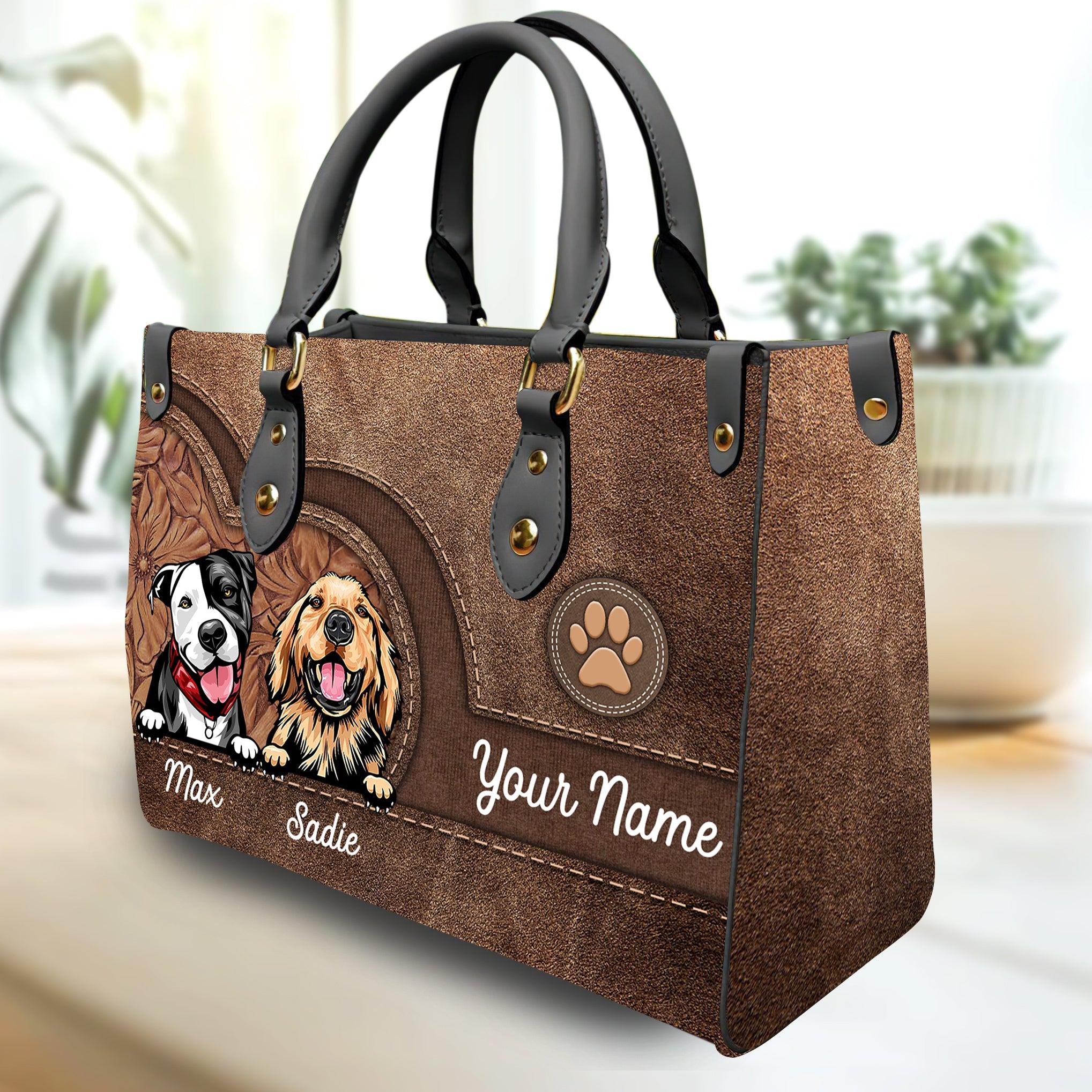 Personalized Dog Mom Fur Mama Pet Paws Lover Custom Breeds Names Puppy  Lover Faux Leather Pattern Tote bag