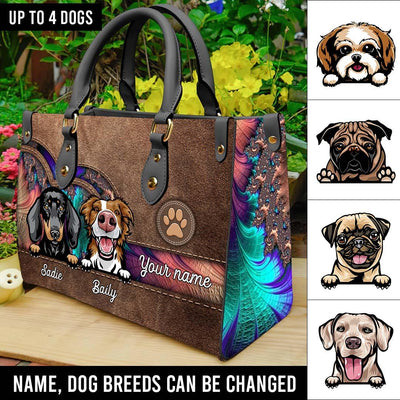 Dog Fractal Pattern Personalized Leather Handbag, Personalized Gift for Dog Lovers, Dog Dad, Dog Mom - LD063PS07 - BMGifts